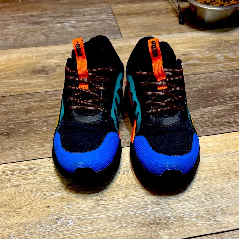 Puma Kids Sneakers - Black with Blue and Orange Accents